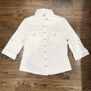 WD NY Women's Button Up White Shirt in Large w/Rolled-up, tab‎ sleeve option